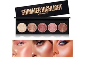 LANGMANNI Highlighter Powder Palette, Makeup Palette Facial Bronzers Illuminator Palette Highlighter Baked Waterproof Long Lasting Brilliant Lighten Skin Color (5 Color, 1 Count (Pack of 1))