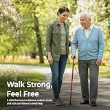 Life Healthcare Folding Walking Stick Adjustable Height Red Lightweight view 9