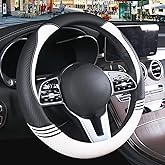 Binsheo Cute Steering Wheel Cover for Women Men Leather Universal 15 inch,Black and White