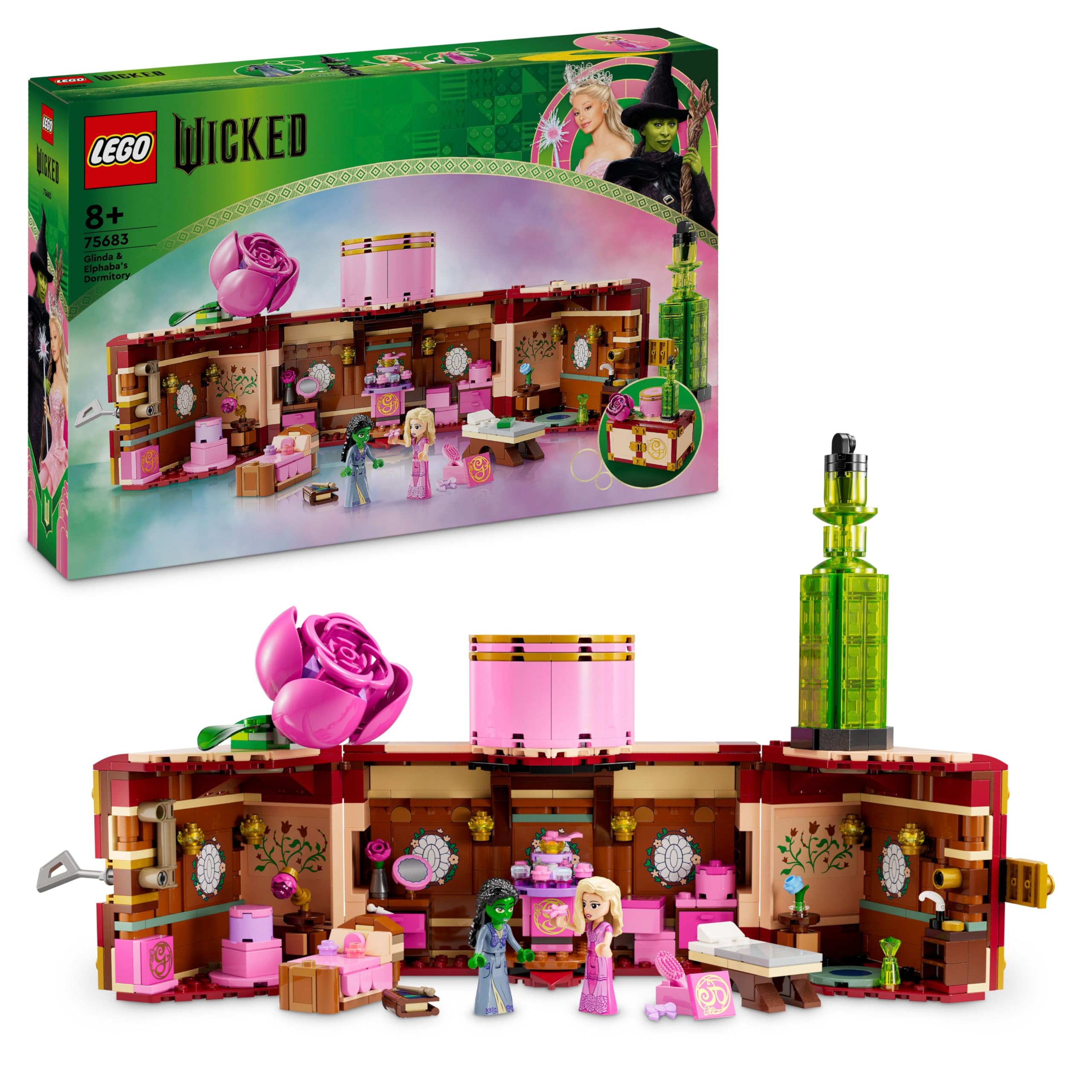 LEGO Wicked Glinda & Elphaba's Dormitory - Play & Display Toy with 2 Mini Dolls & Accessories incl. Wands and a Trunk - Gift for 8+ Year Old Girls & Movie Fans - 75683