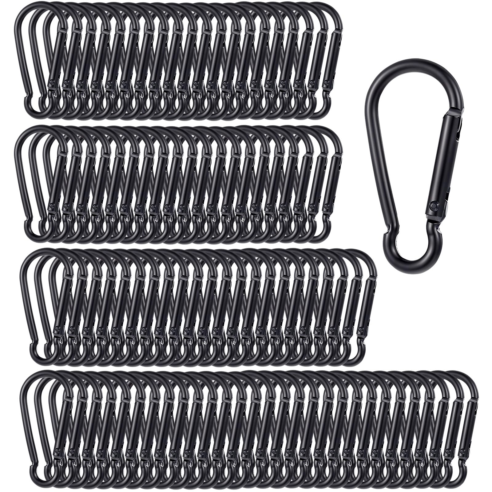 Photo 1 of 100PCS Small Carabiner Clip Spring Snap Hook Carabiners, 2.36" M6 Aluminum Alloy Keychain Carabiner, Black Small Carabiner Clip for Swing, Hammock, Hiking, Fishing, Camping