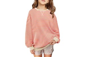 Arshiner Girls Oversized Striped Crewneck Sweatshirt Long Sleeve Color Block Pullover Tops Fall Casual Clothes 5-14 Years