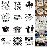 12PCS Graduation 2026 Cookies Stencils, 4Inch Class of 2026/Congratulations/Graduation Balloons/You did it/Grad for Baking, Royal Icing, Sugar Cookie, Cupcakes, Cards Decorating Tools