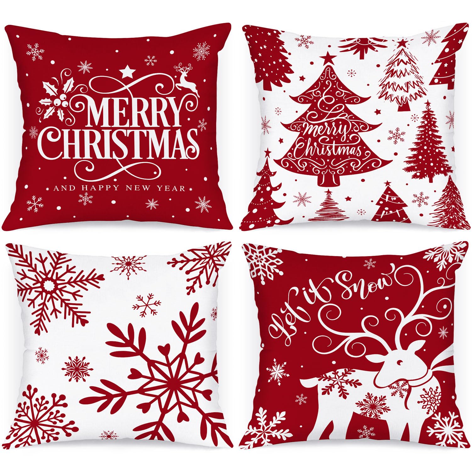 Lanpn White and Red 50x50 Christmas Pillow Covers Set of 4, Decorative 50 cm Winter Snowflake Throw Pillow Case Xmas Cushion Cover for Indoor House Sofa Red