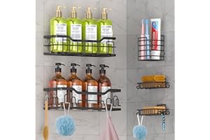 DILEASIR Shower Caddy Shower Organizer Set 5Pack Shower Shelf Adhesive Shower Shelves for Inside Shower with Soap Caddy Toothbrush Holder, Stainless Steel Bathroom Organizers Storage (black)