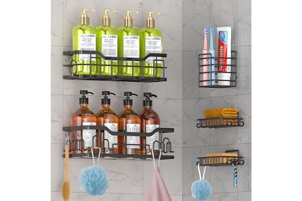 DILEASIR Shower Caddy Shower Organizer Set 5Pack Shower Shelf Adhesive Shower Shelves for Inside Shower with Soap Caddy Tooth