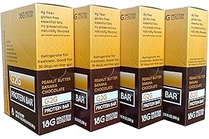 G2G Protein Bar, Peanut Butter Banana Chocolate, Healthy Snack, Delicious Meal Replacement, Gluten-Free, Clean Ingredients, Refrigerated for Freshness, 32 Count (4 Packs of 8)