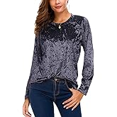 Urban CoCo Women's Vintage Velvet T-Shirt Casual Long Sleeve Top