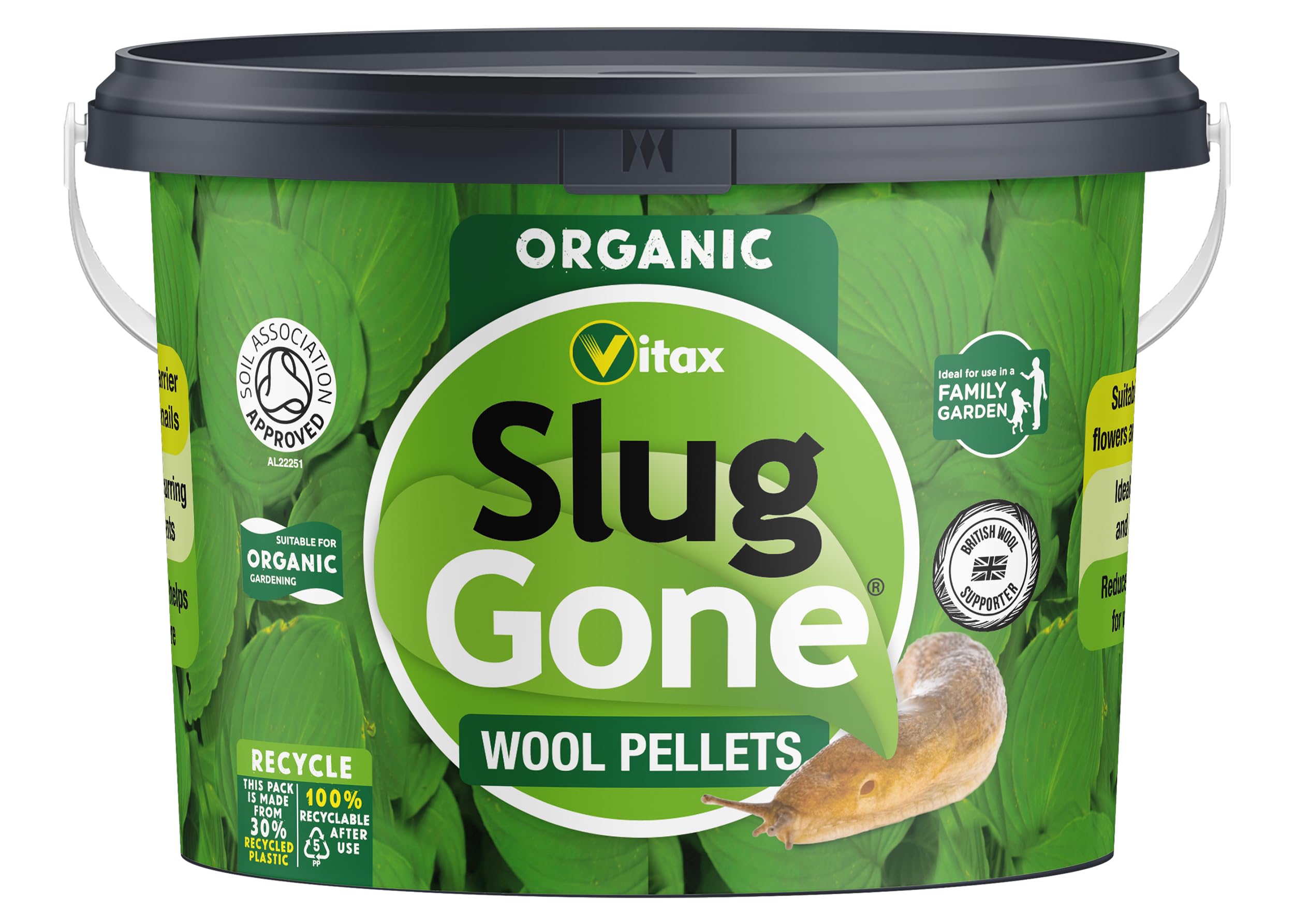 Vitax Slug Gone Wool Pellets, Natural, Organic Barrier To Protect Borders, Pots & Containers From Slugs And Snails, Long Lasting - 10L