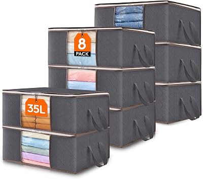 Lifewit 35L Clothes Storage Bags with Clear Window 8 Pack Grey