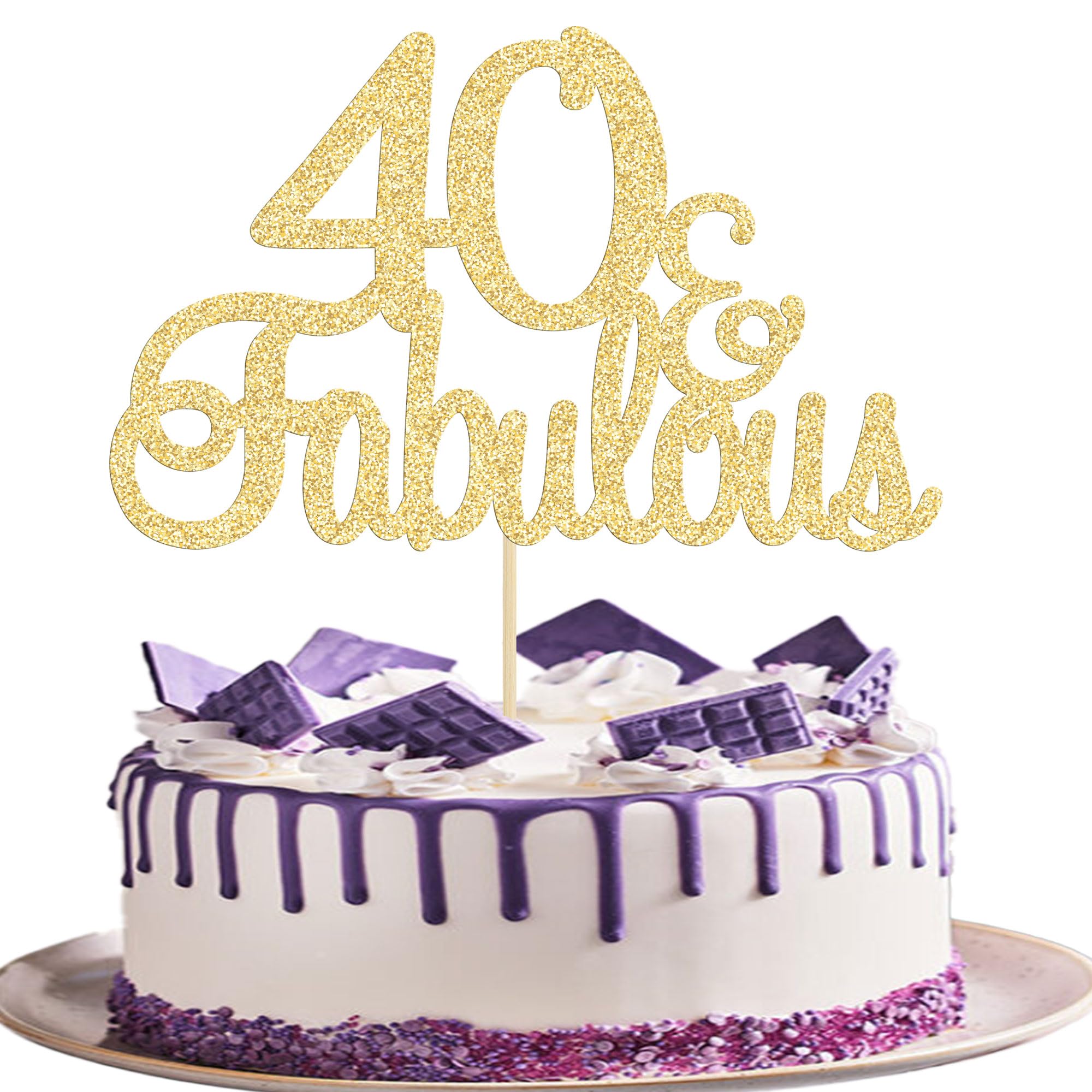 Gyufise 3Pcs 40 & Fabulous Cake Toppers 40 and Fabulous Cake Toppers for Happy 40th Birthday Cheers to 40 Party Decorations 40 Anniversary Birthday Cake Decorations Supplies