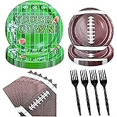 Poqirzan 96Pcs Football Party Supplies Football Plates and Napkins Tableware Set Include Paper Plates Napkin Fork for Boys Birthday Decorations Rugby Game Touchdown Tailgate Party Decorations Serve 24