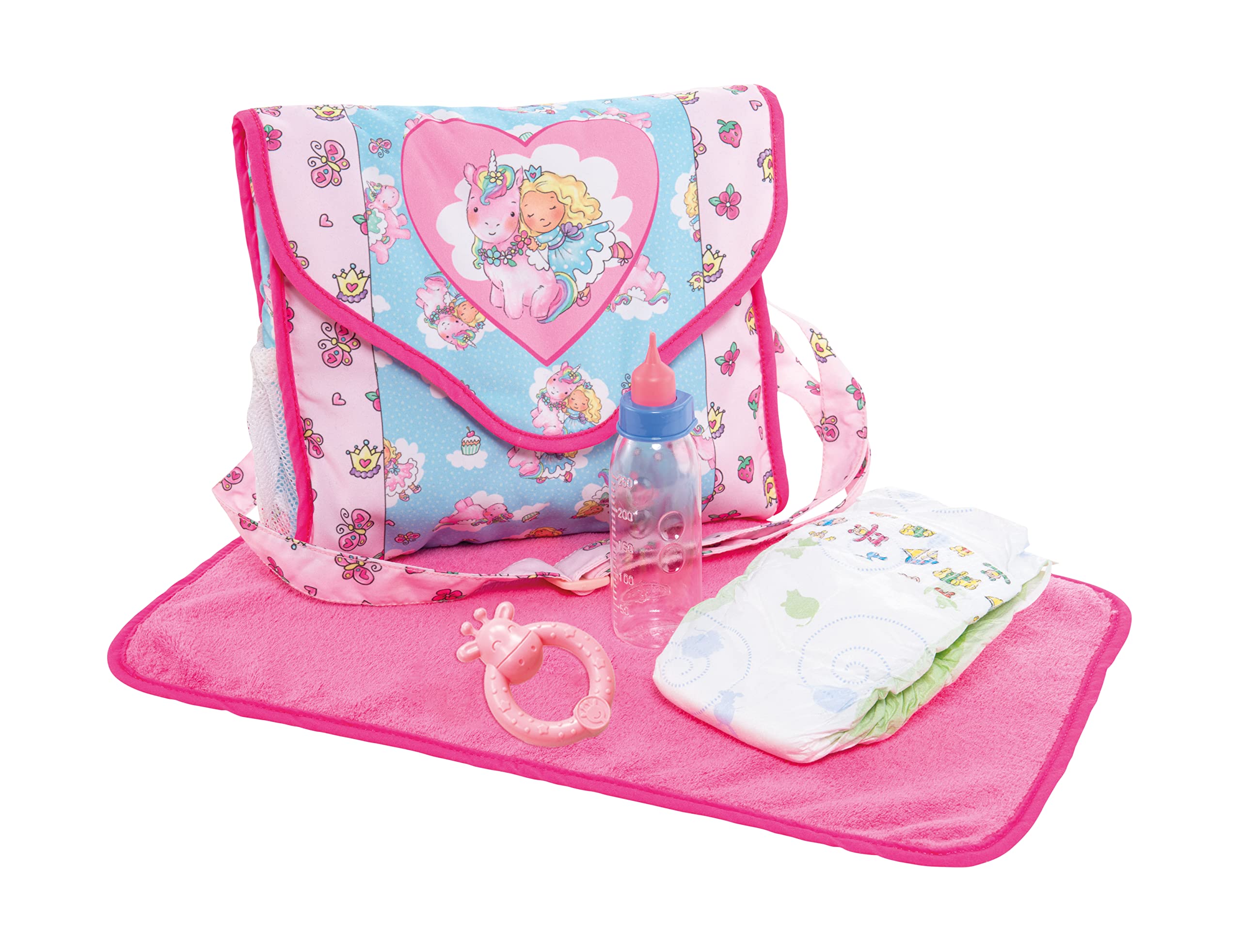 Heless 978 Accessories for Dolls, Changing Bag in Unicorn Emil and Fairy Emma Design with Lots of Accessories