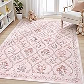 Dadasgk Pink Rug for Bedroom Girls, 5x7 Washable Rug for Floral Nursery Decor, Cute Soft Low-Pile Non Slip Indoor Floor Carpet for Baby Kids Room Playroom Living Room Dorm, Pink Multi