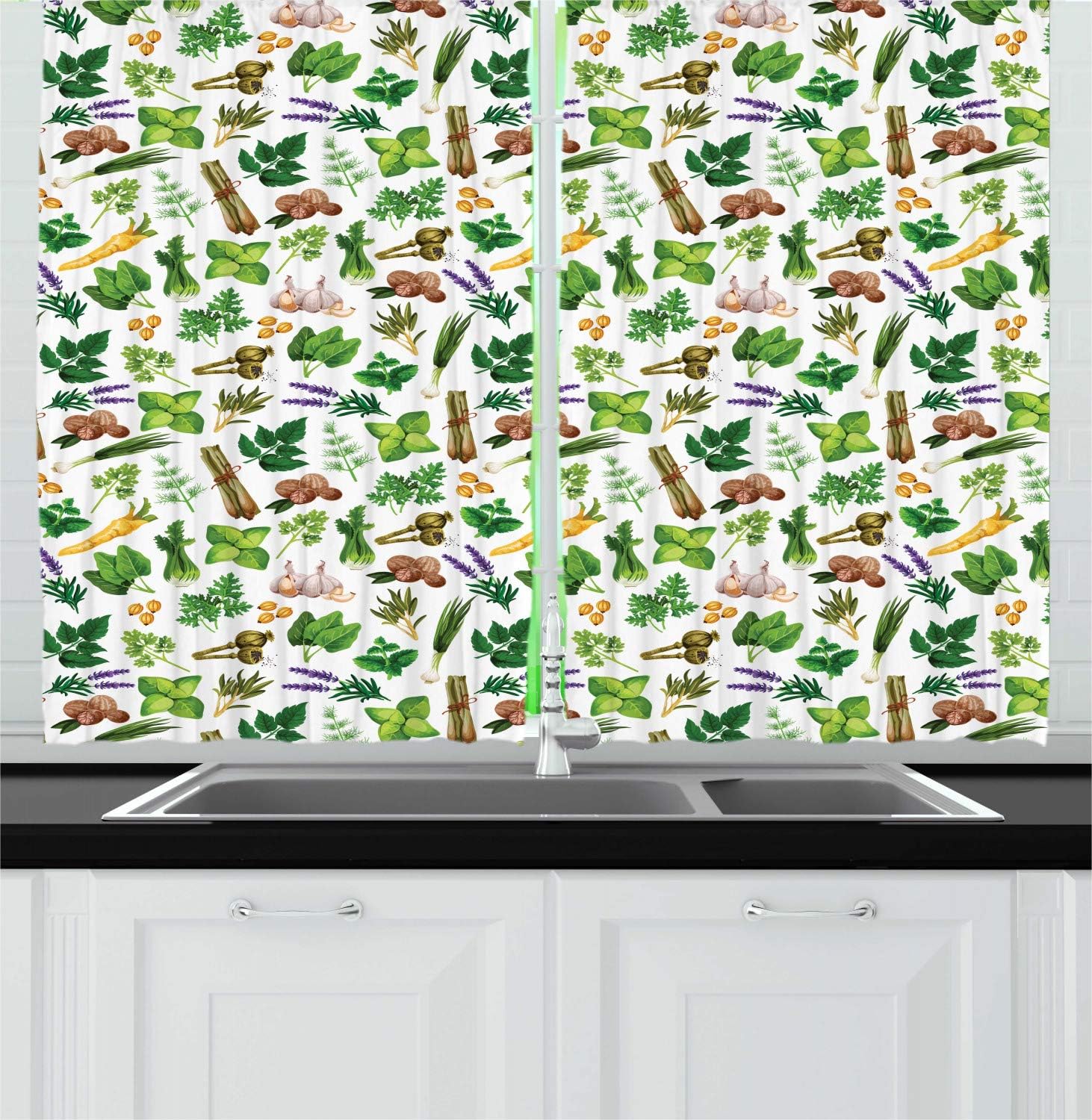 Lunarable Botany Kitchen Curtains, Kitchen Ingredients