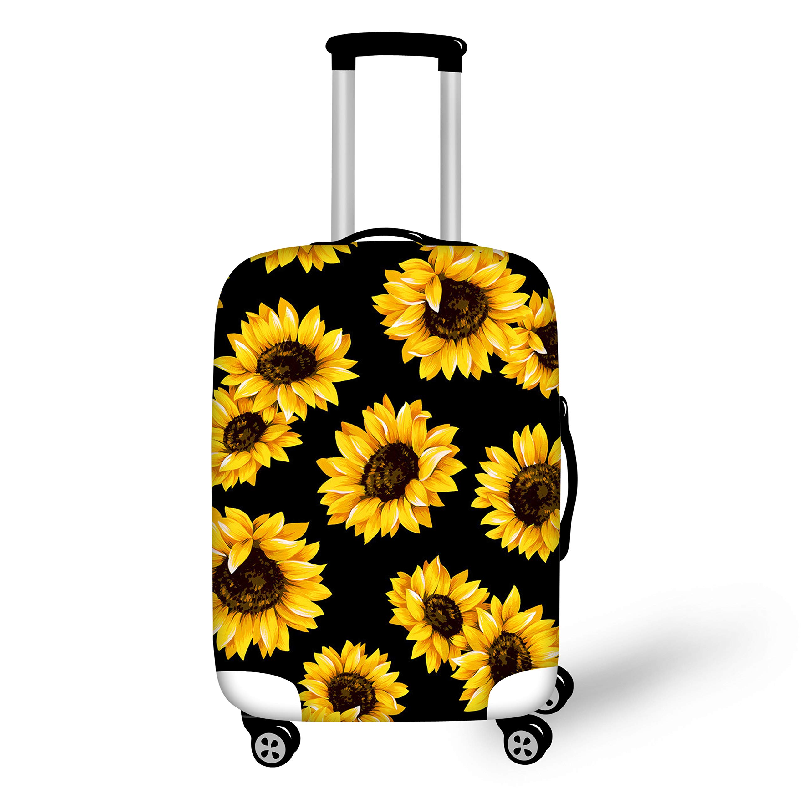BIGCARJOB Luggage Cover Travel Suitcase Protector Bagggae Proof Fit 18-30inch Anti-scratch, Sunflower-black, S(18"-21"cover), Travel
