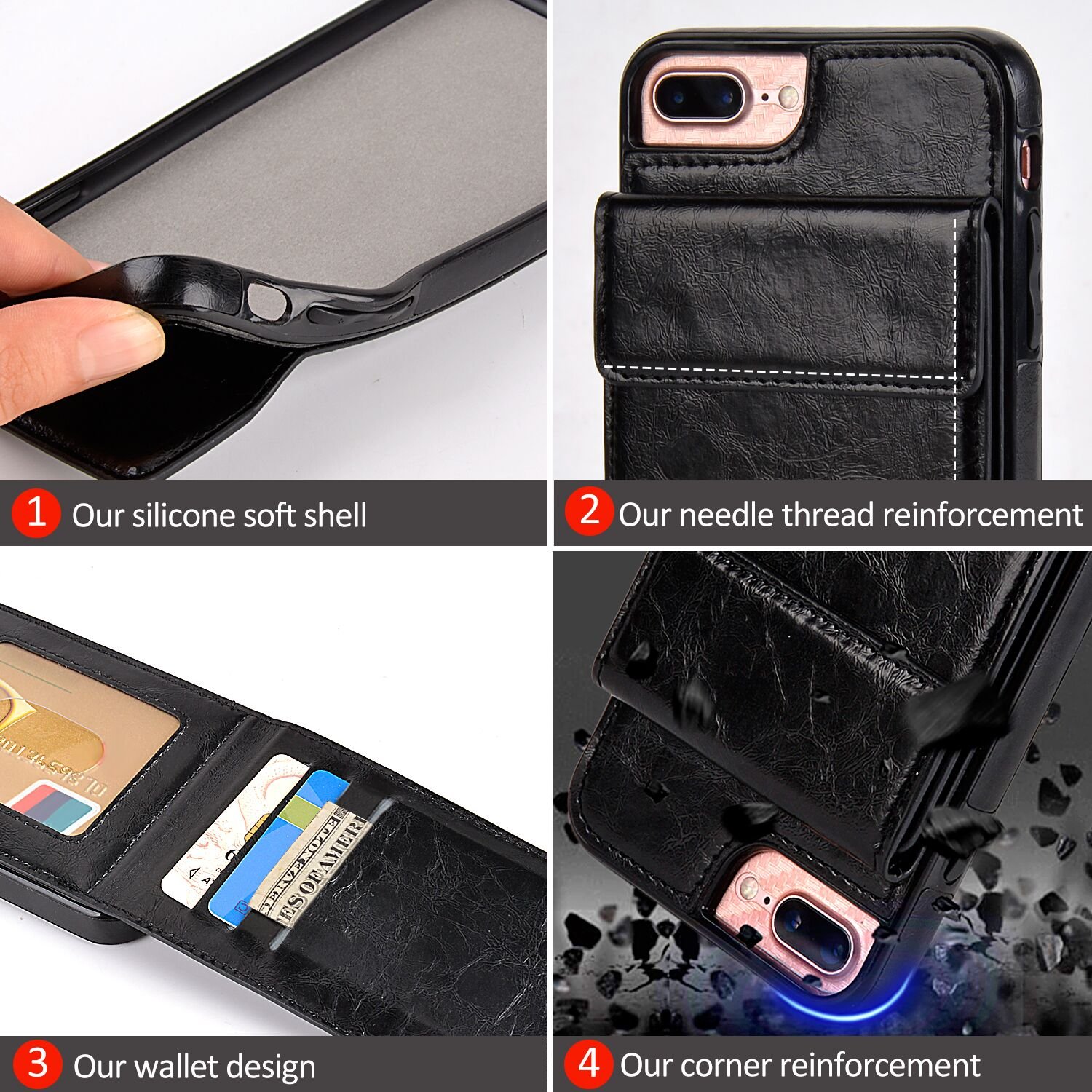 bangcool IPhone 8 Plus Wallet Case IPhone 7 Plus Case with Wallet Credit Card Holder Slim Shockproof Flip Case Cover for IPhone 7 Plus/8 Plus