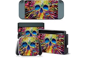ROIPIN Black Skin for Nintendo Switch, Protective Film Sticker for Nintendo Switch Console Controllers, Skin Sticker Decal Full Cover(Colored Skeleton)