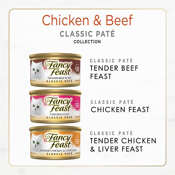 PURINA FANCY FEAST CHICKEN AND BEEF CLASSIC PATE COLLECTION GRAIN FREE WET CAT FOOD VARIETY PACK – (PACK OF 24) 3 OZ. PULL-TOP CANS