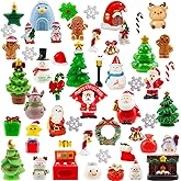 Exasinine 50Pcs Mini Christmas Figurines 48 Style Christmas Miniature Figurines for Winter Xmas Village Accessories Cake Toppers & Home Décor