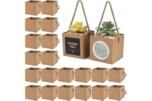 Temlum 2.5 Inch Succulent Wrap Bags (Fits 2.5″ Pots) with Thank You & Let Love Grow Stickers, Small Gift Box for Wedding, Baby Shower, Succulent Party Favors for Guests (Brown 40pcs)