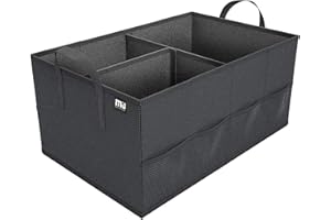 MIU COLOR Trunk Organizer for Car, Car Organizer, 8 Mesh Pockets Trunk Organizer for SUV, Non-Slip Bottom, Storage Organizer for Sedans, Van, Jeep, Grocery, 2 Compartments, Black 22"x13"x11"