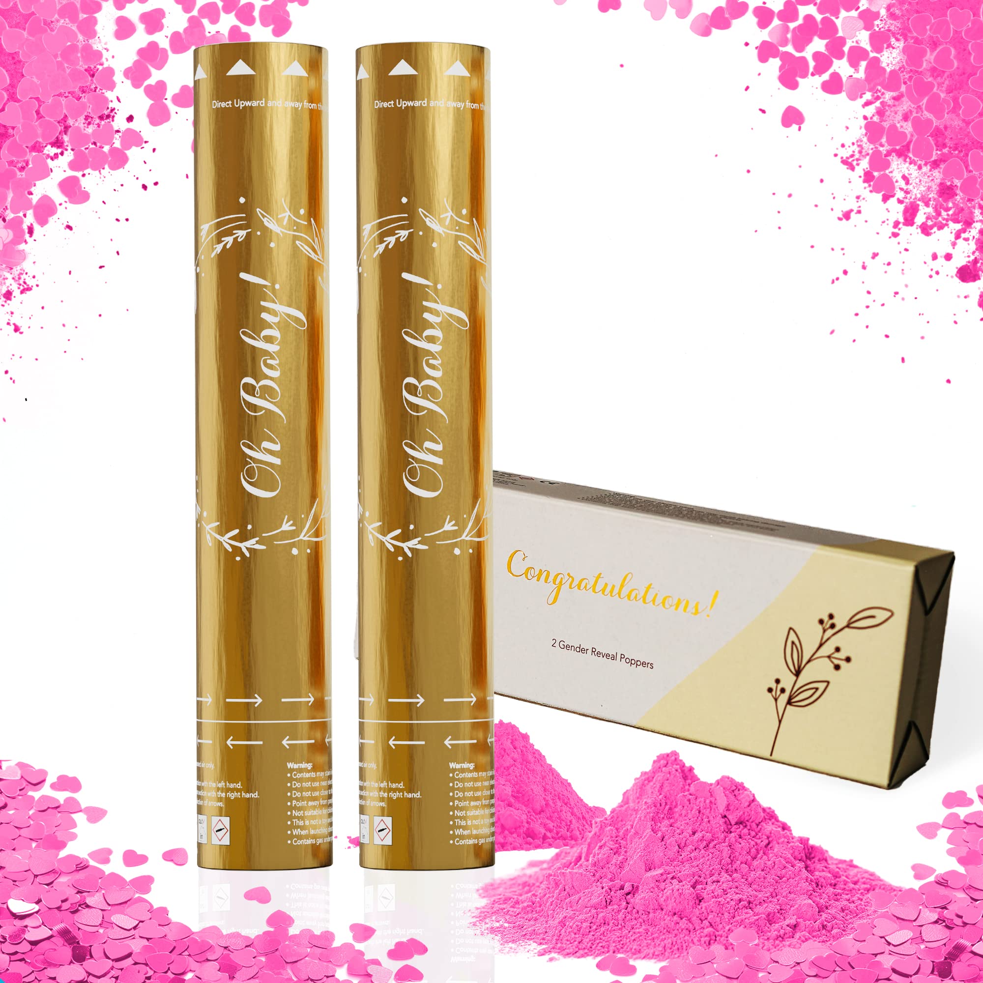 Team Planet Gender Reveal Confetti Cannon - Set of 2 Vibrant Colour Safe Powder Smoke & 100% Biodegradable Confetti Tissue Air Cannon for Baby Girl Boy Gender Reveal Party - Pink โ image 1