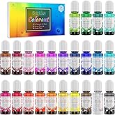 24 Color Epoxy Pigment - Crystal Transparent Dye for DIY Resin Art, Jewelry Making - Concentrated UV Resin Colorant for Paint, Tumbler, Craft - 0.35 oz/10ml Each