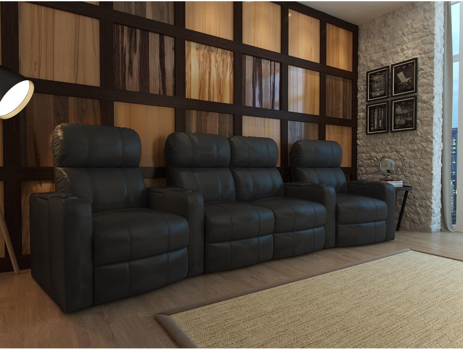 Octane Turbo XL700 Black Bonded Leather with Manual Recline (Row of 4 Middle Loveseat Curved): Furniture & Decor