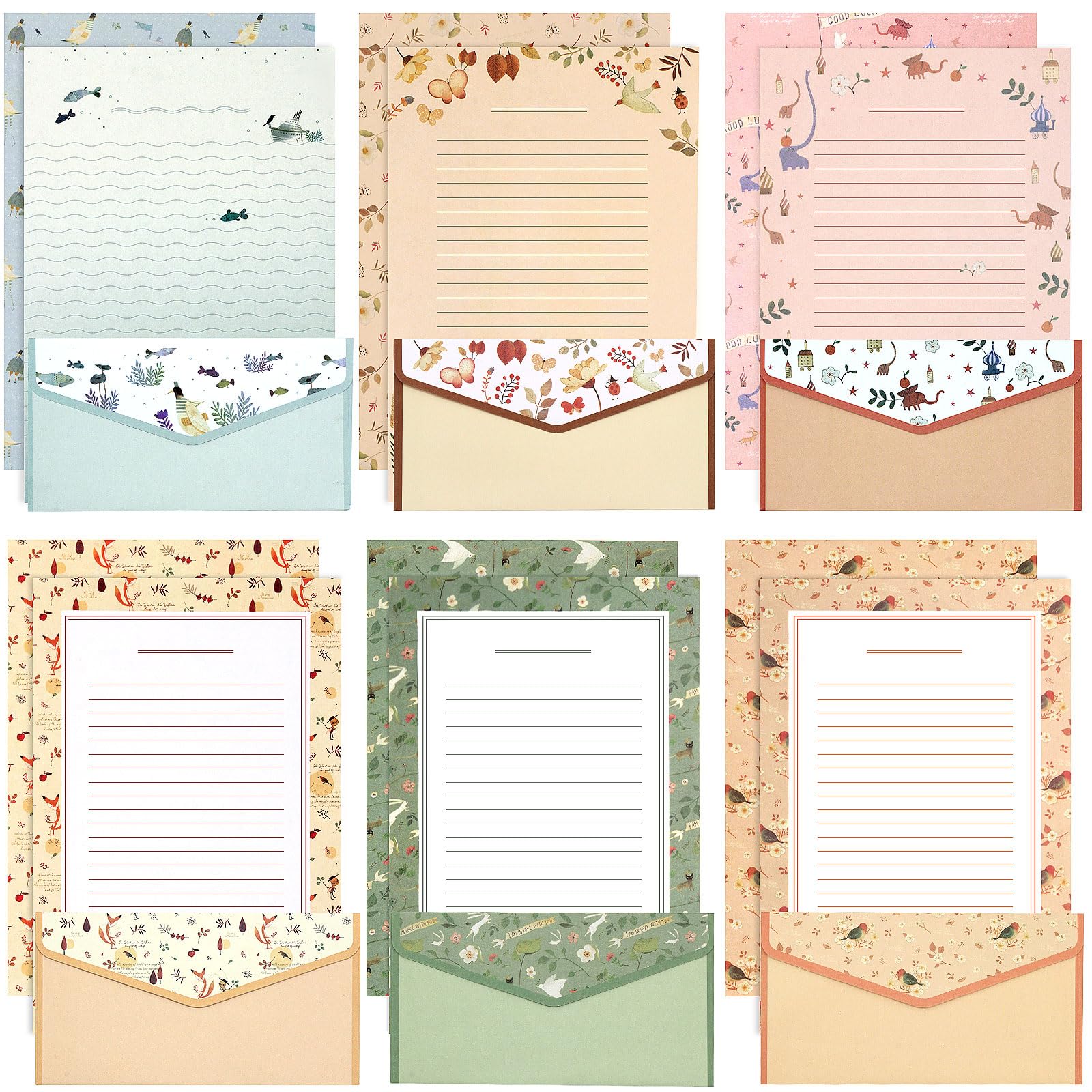 KSIWRE Stationery Writing paper with Envelopes, Sweet Floral Style Lined Stationary, 36 PCS Letter Writing Paper & 18 PCS Envelopes for Invitations, Gifts, Holiday Wishes