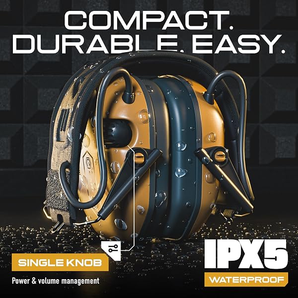 M300A EAR PROTECTION FOR GUN RANGE – SHOOTING EAR MUFFS WITH ERGONOMIC GEL CUSHIONS, IPX5 WATERPROOF GEAR – NOISE BLOCKING & HEARING PROTECTION FOR HUNTING, BROWN