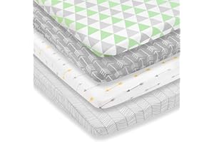 BAEBAE GOODS Pack n Play Sheets – Premium Pack and Play Sheets 4 Pack – 100% Super Soft Jersey Knit Cotton Playard Mattress Sheets – Portable Playpen Fitted Play Yard Mini Crib Sheet for Boy & Girl (24 x 38 x 5)
