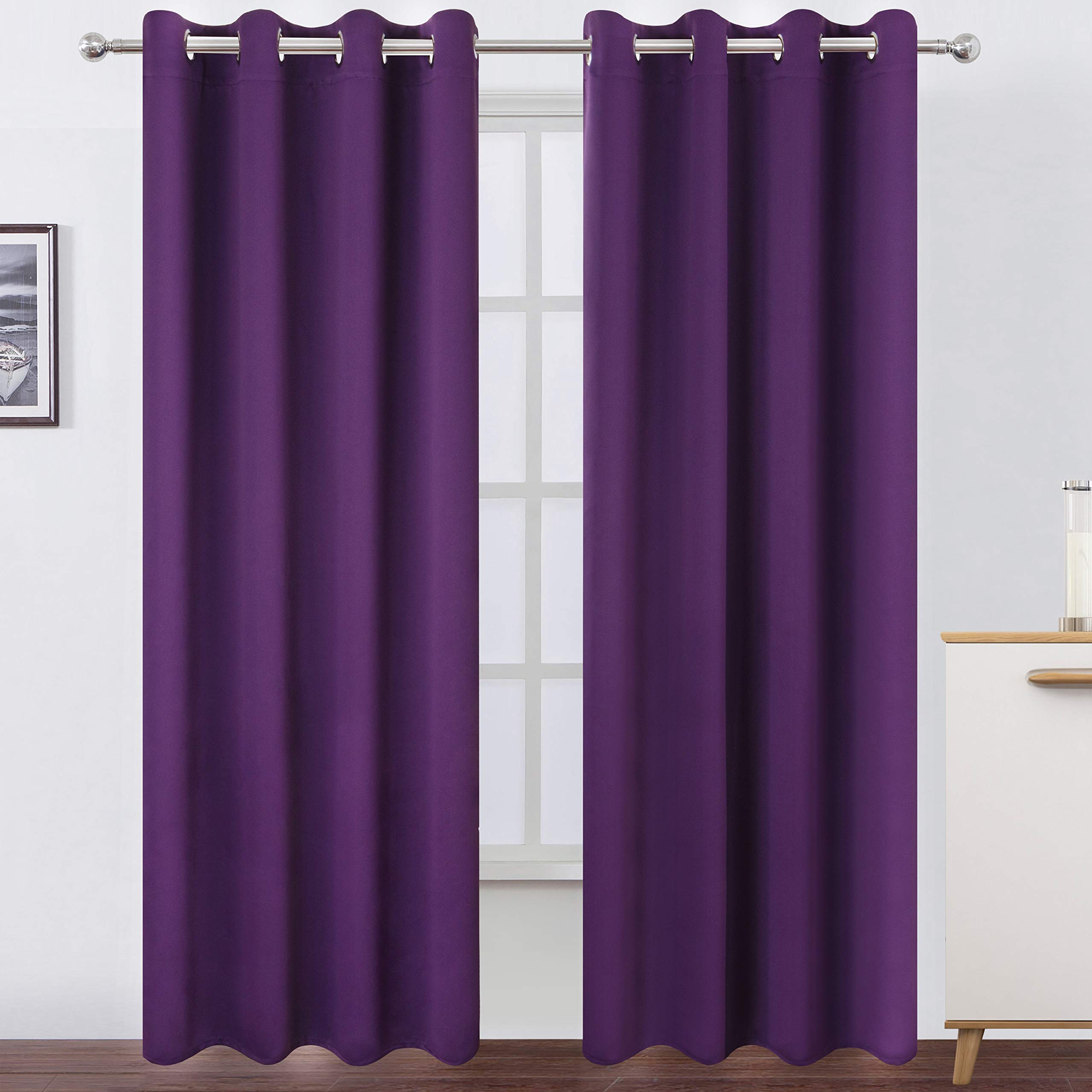 LEMOMO Purple Thermal Blackout Curtains/52 x 108 Inch/Set of 2 Panels Room Darkening Curtains for Bedroom Image