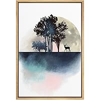 SIGNWIN Framed Canvas Print Wall Art Moose Grazes in Gray and Pink Silhouette Forest Nature Animals Digital Art Modern Art Minimalist Landscape Fun for Living Room, Bedroom, Office - 16