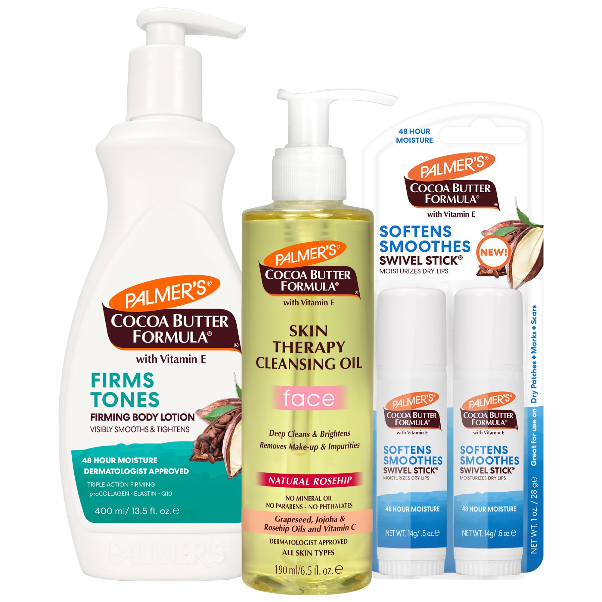 Photo 1 of Nina Pool’s Top Palmer’s Picks (Set of 3): Skin Firming Cocoa Butter Body Lotion (13.5 oz), Skin Therapy Cleansing Facial Oil (6.5 fl. oz) & Moisturizing Swivel Lip Balm Stick (2 x 0.5 oz)