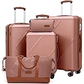 CONCEPTEN Luggage Sets 5 Piece, Suitcases With Wheels, Lightweight Travel Luggage Set With TSA Lock, ABS Hardshell Carry On Suitcase Set, Pink