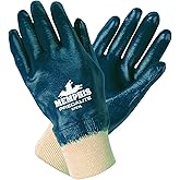 MCR Safety 9781L Predalite Nitrile Rubber Fully Coated Gloves with Knitted Wrist, Smooth, Blue/White, Large, 1-Pair