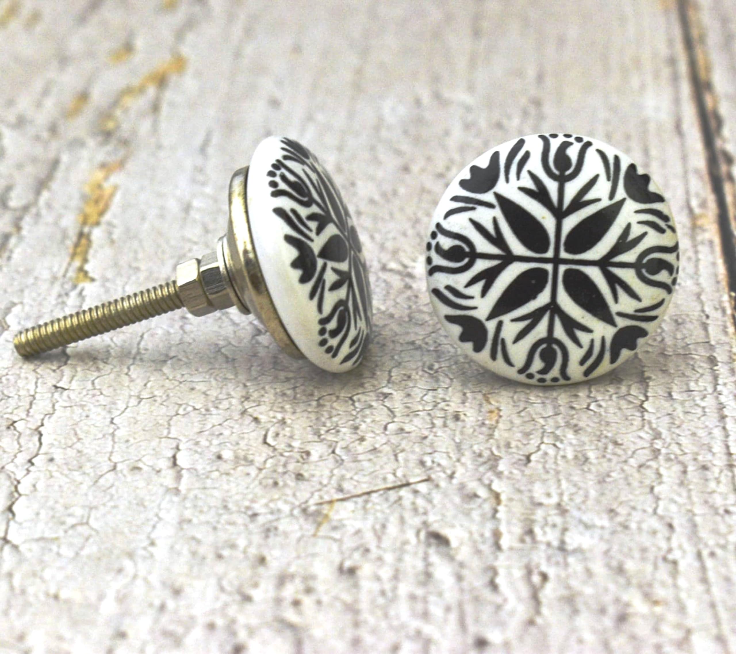 ARTISNO Ceramic Knobs Set of 10 – Hand-Painted Black and White Drawer Door Knobs & Cabinet Pulls, Vintage Decorative Cupboard Handles for Kitchen, Bathroom, Dresser & Wardrobe Furniture — image 1