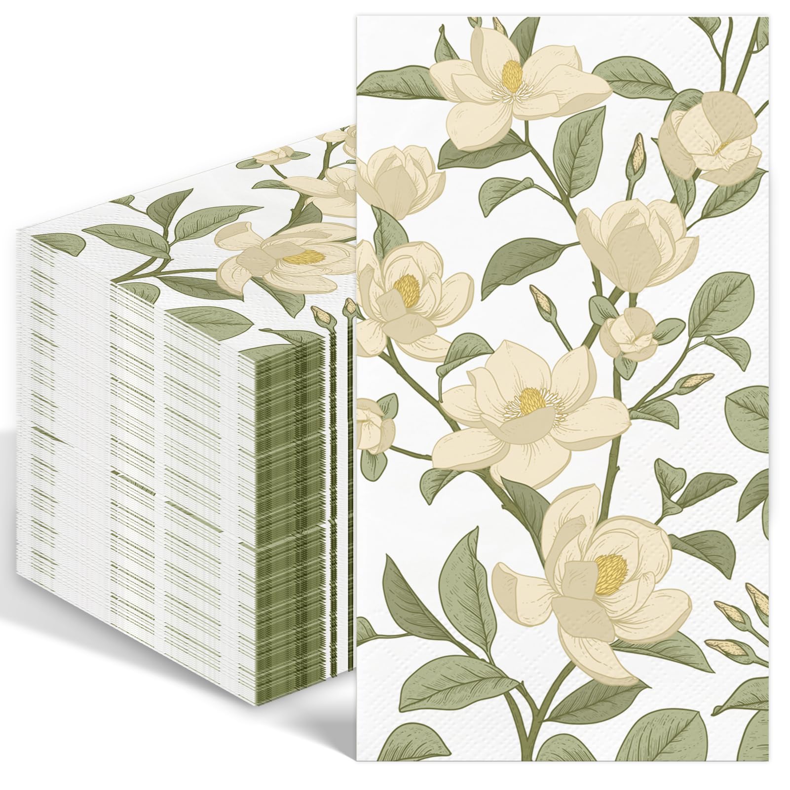 Photo 1 of 100PCS Floral Napkins White Vintage Magnolia Guest Napkins 3 Ply Disposable Hand Towels for Bathroom Spring Summer Flower Dinner Paper Napkins for Wedding Birthday Tea Party Bridal Baby Shower