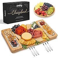 SMIRLY Bamboo Cheese Board Set - Large Charcuterie Board Set - Wooden Cheese Boards Charcuterie Boards - Unique Housewarming