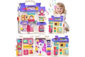 Nicella Busy Board for 1 Year Old Girl Gifts, Montessori Toys for 1 2 Year Old - 56+ Activities Bilingual Music Learning Sensory Toys for Toddlers 1-3 - Birthday Gift for 1+ Year Old Girl Boy