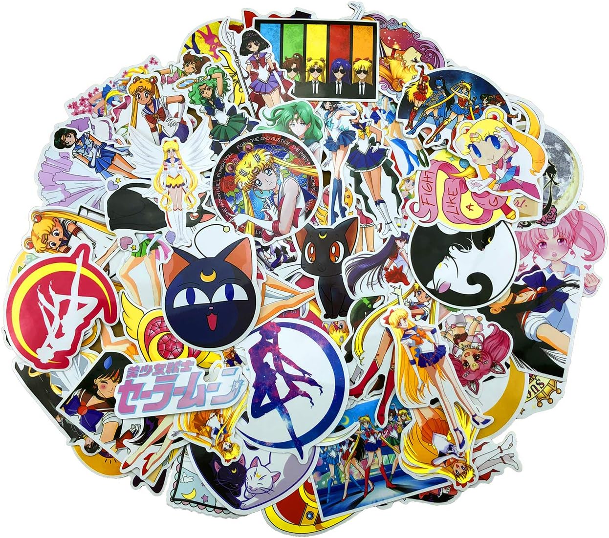84PCS Sailor Moon Sticker Cool Vinyl Decals, Kid Adult Children Clear Stickers No-Duplicate Waterproof Decal for iPhone Mac Book Bottle Skateboard Guitar Case Car Bike Bumper Luggage Door Decoration
