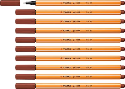 Stabilo point 88 Fineliner Pack of 10 Sienna 0.4mm Metal-cased Tip