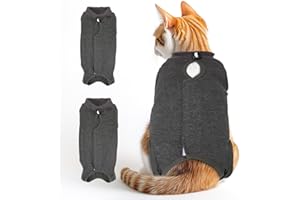 IKIKICUBEE 2 PCS Cat Recovery Suit for Spay Abdominal Wounds Female, Cat Onesie for Cats After Surgery, Pet Surgery Recovery Suit Kitten Onesie for Cats Anti Licking (Grey (2PCS), Small)