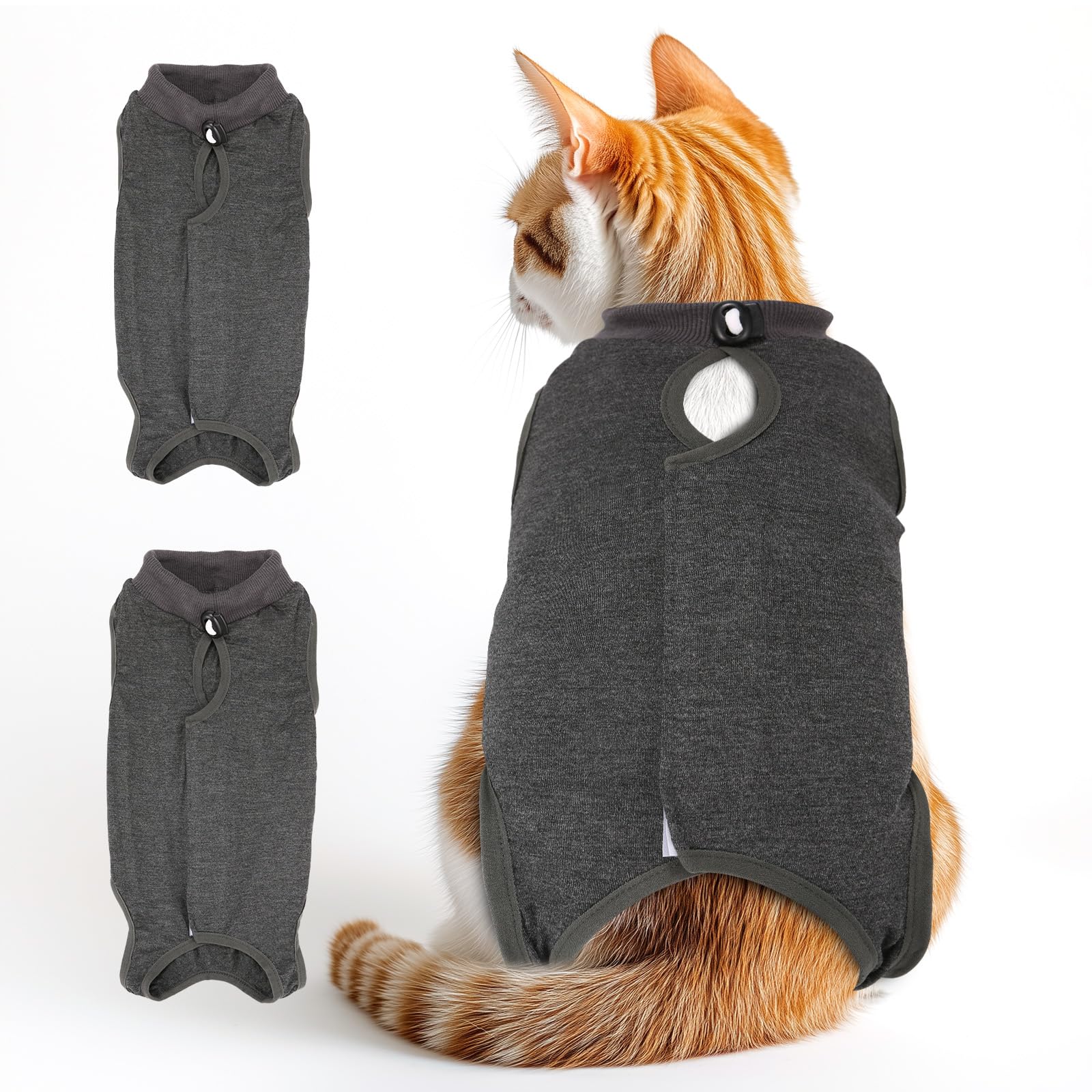 Photo 1 of 2 PCS Cat Recovery Suit for Spay Abdominal Wounds Female, Cat Onesie for Cats After Surgery, Pet Surgery Recovery Suit Kitten Onesie for Cats Anti Licking (Grey (2PCS), Large)
