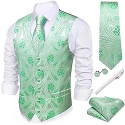 Barry.Wang Sage Green Vest for Men Paisley Silk