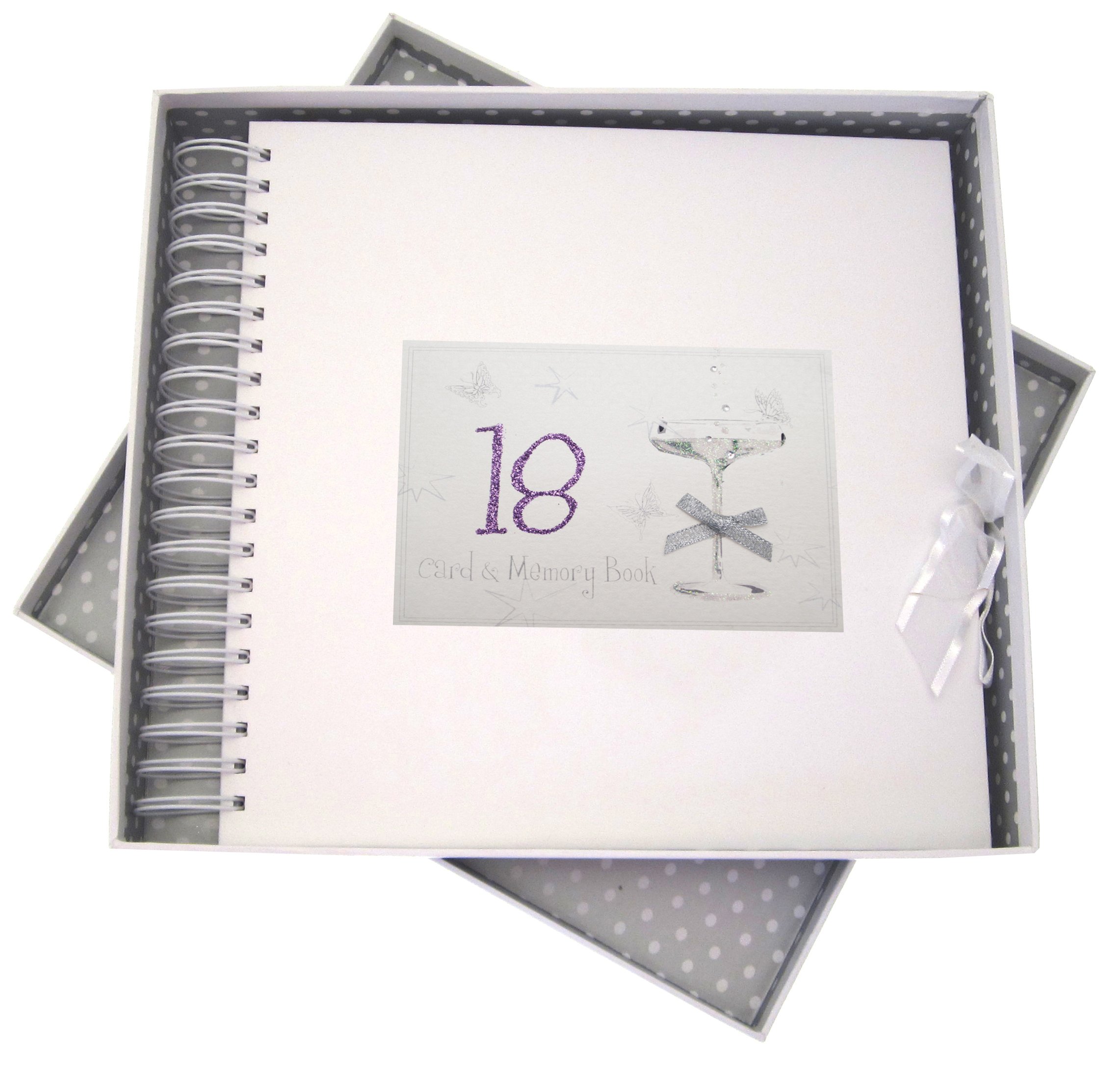 White Cotton Cards 18th Birthday, Card & Memory Book, Coupé Glass, Wood, 27x30x4 cm