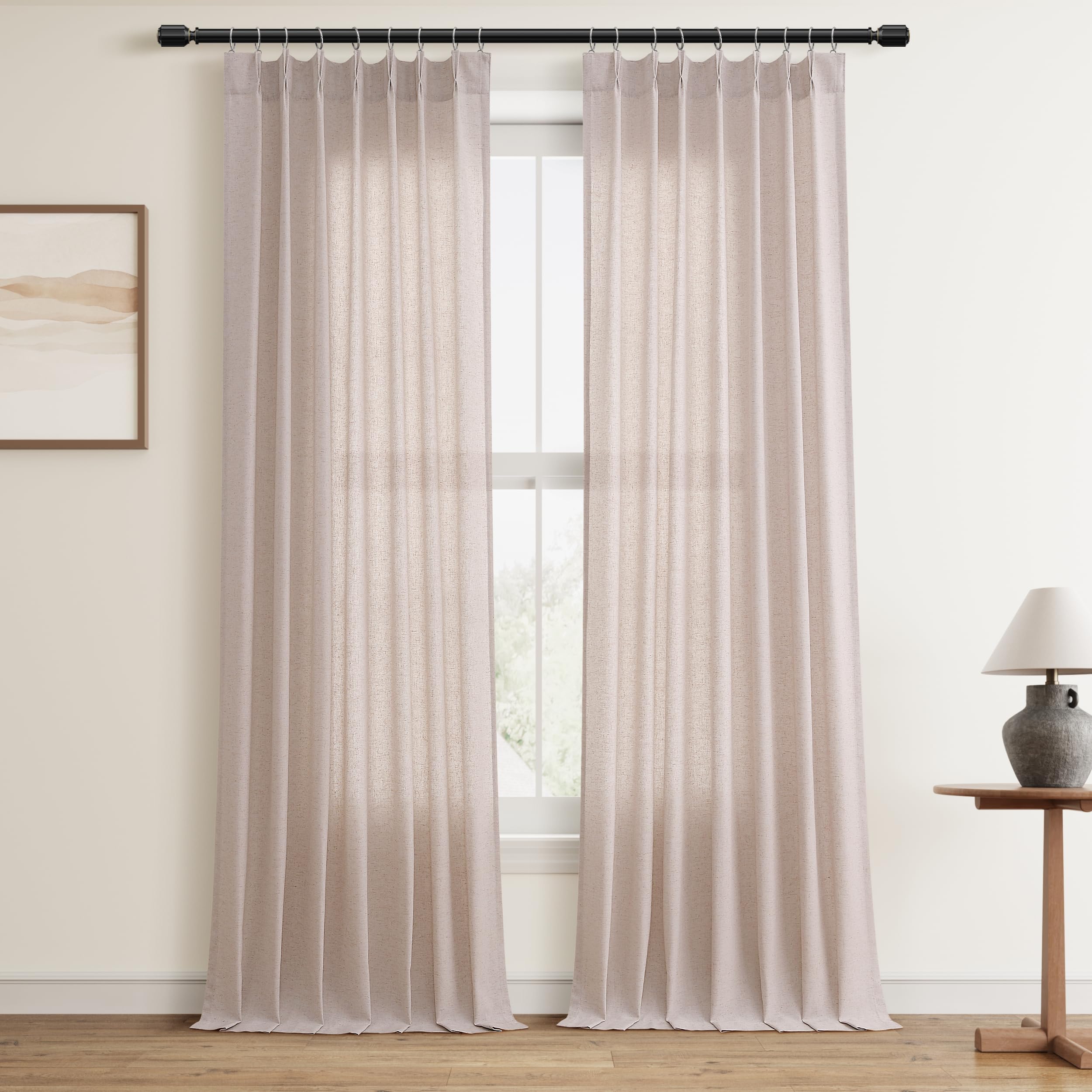 Photo 1 of Aersas Oatmeal Pinch Pleat Linen Curtains 90 Inch Length 2 Panels Set for Bedroom Dinging Room Semi Sheer Boho Farmhouse Neutral Window Curtains 90 Inches Long for Living Room Nursery 40x90