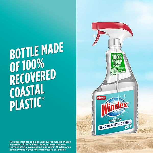 WINDEX WITH VINEGAR GLASS CLEANER, SPRAY BOTTLE, 32 FL OZ