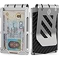 niubuy Minimalist Wallet for Men, Titanium Money Clip Wallet, RFID Blocking, Slim Aluminum Metal Clip with ID & Work Card Window,Airtag Holder,Gift Box,Carbon Fiber Wallet-Silver